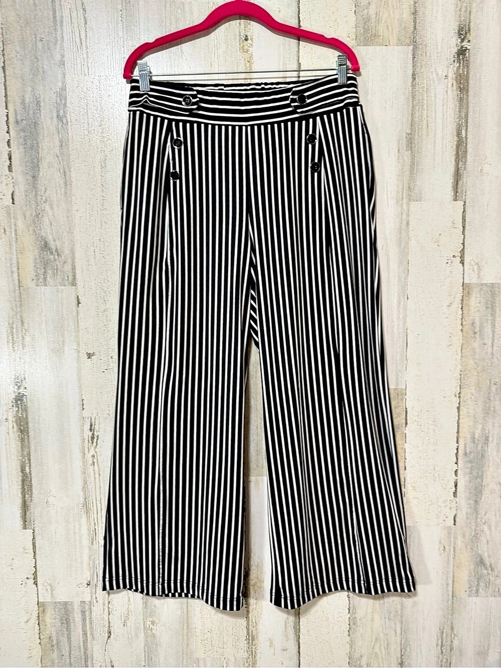 Robert Louis Striped Wide Leg Pants in Black & White Large Like New